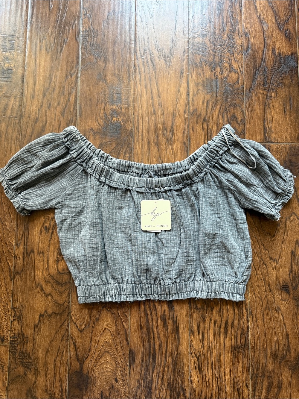 NWT! kiwi + punch Gray Two-Piece Ruffle Set - Off-Shoulder Top & Skirt, size lg - Picture 5 of 7